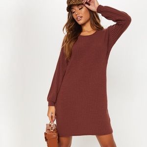 PrettyLittleThing Ribbed Long Sleeve Dress